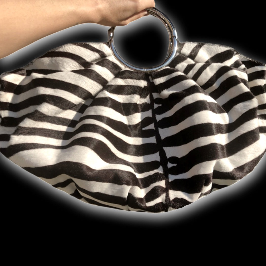 Vintage Christian Dior Soft Babe Calf Hair Zebra Animal JazzClub Collection Bag