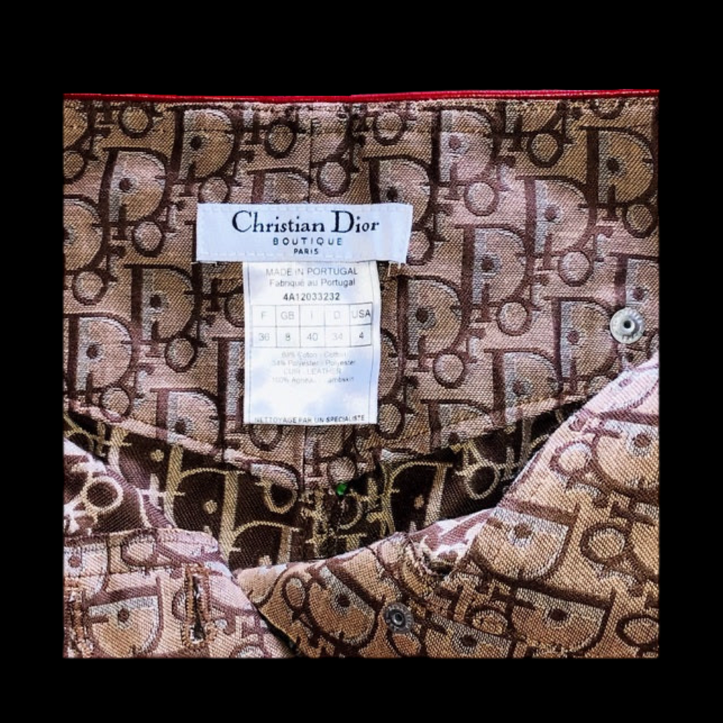 Vintage Christian Dior Monogram Logo Canvas & Leather Rasta Trotter Mini Skirt