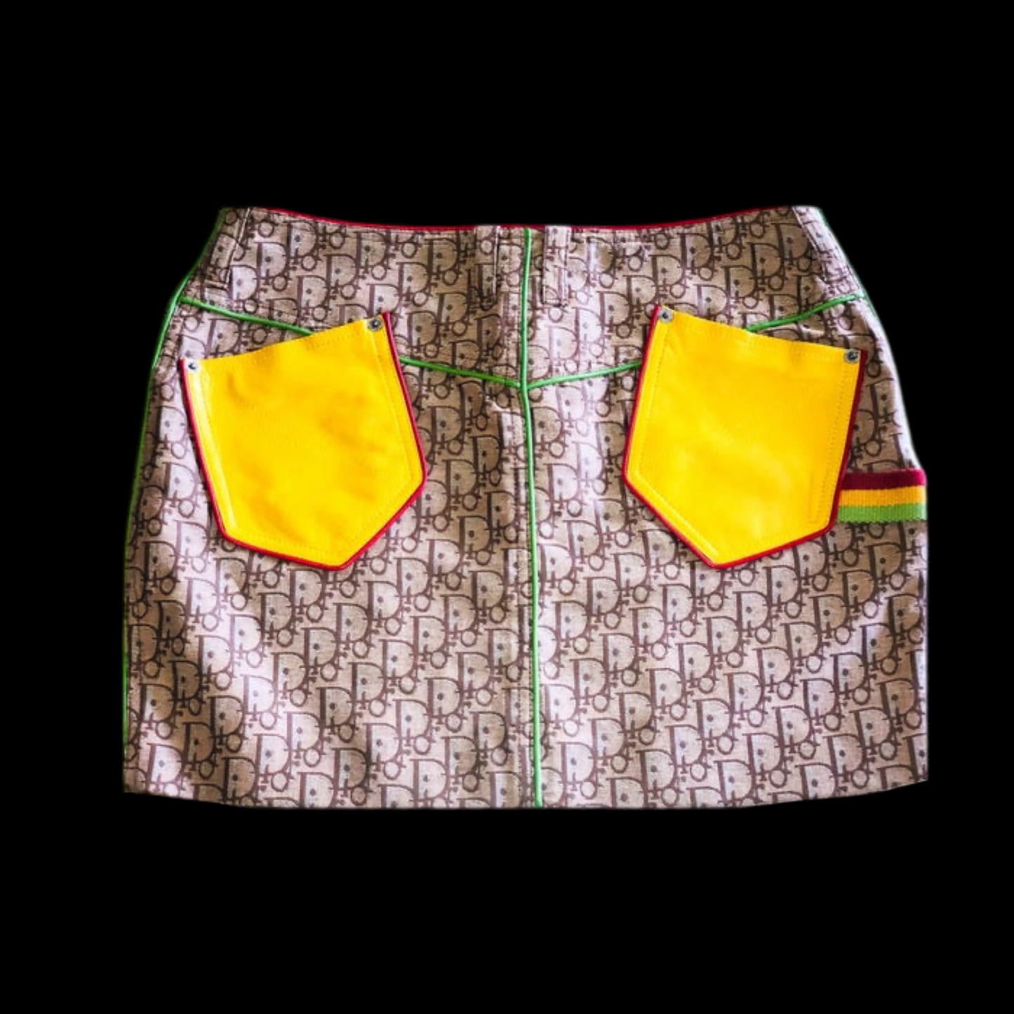 Vintage Christian Dior Monogram Logo Canvas & Leather Rasta Trotter Mini Skirt
