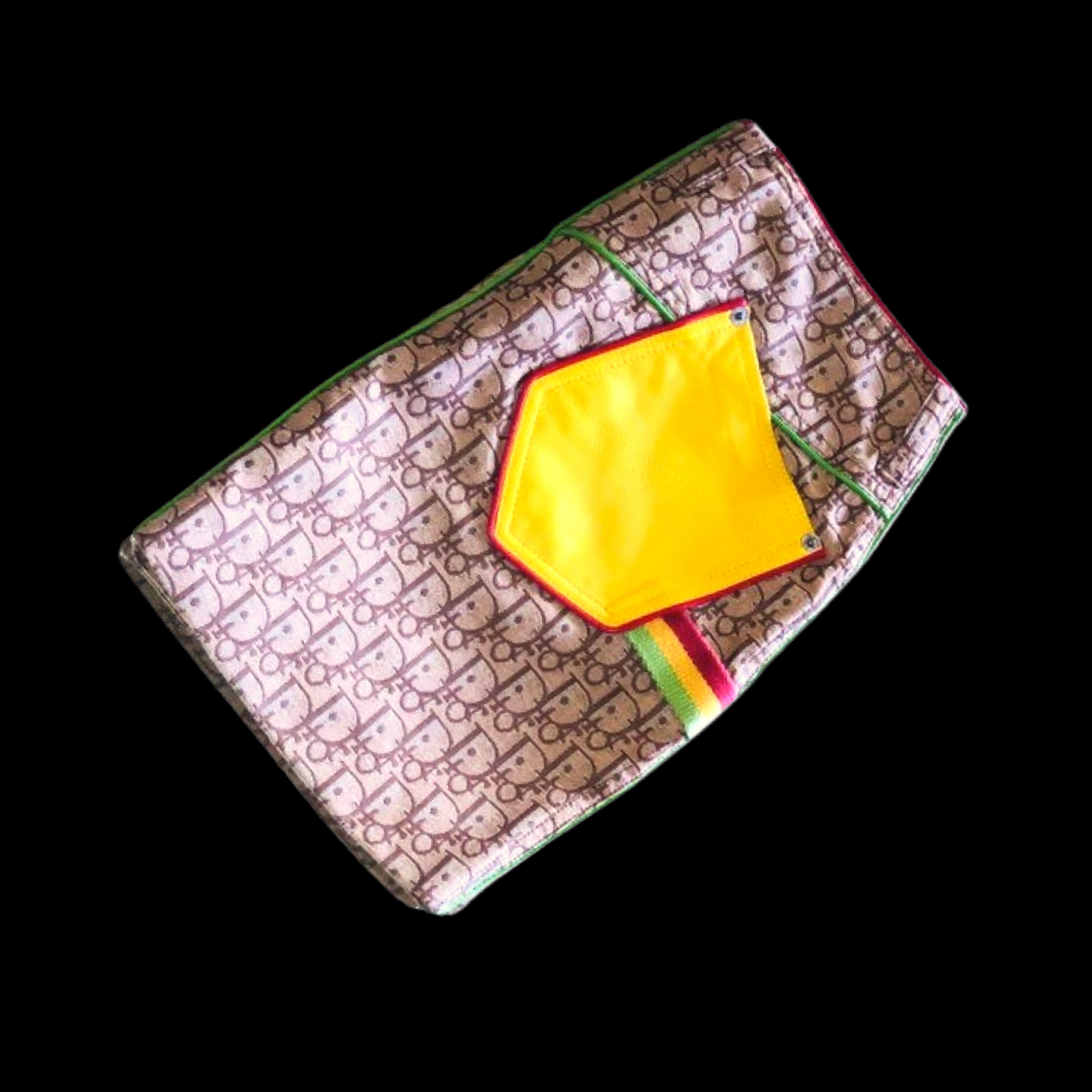 Vintage Christian Dior Monogram Logo Canvas & Leather Rasta Trotter Mini Skirt