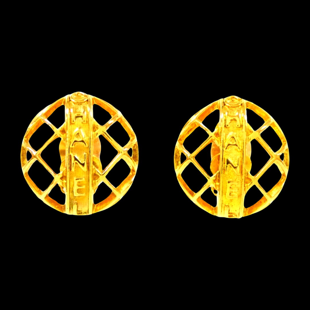 Vintage CHANEL 1980’s Gold Caged Clip on earrings