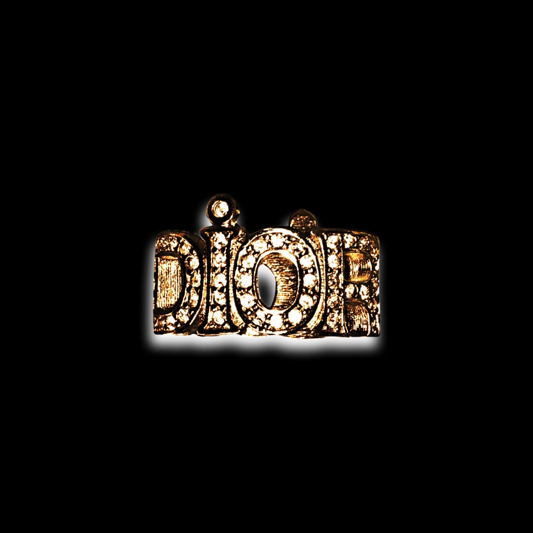 Vintage Christian Dior Spelled Out Crystal Logo Diamanté Ring