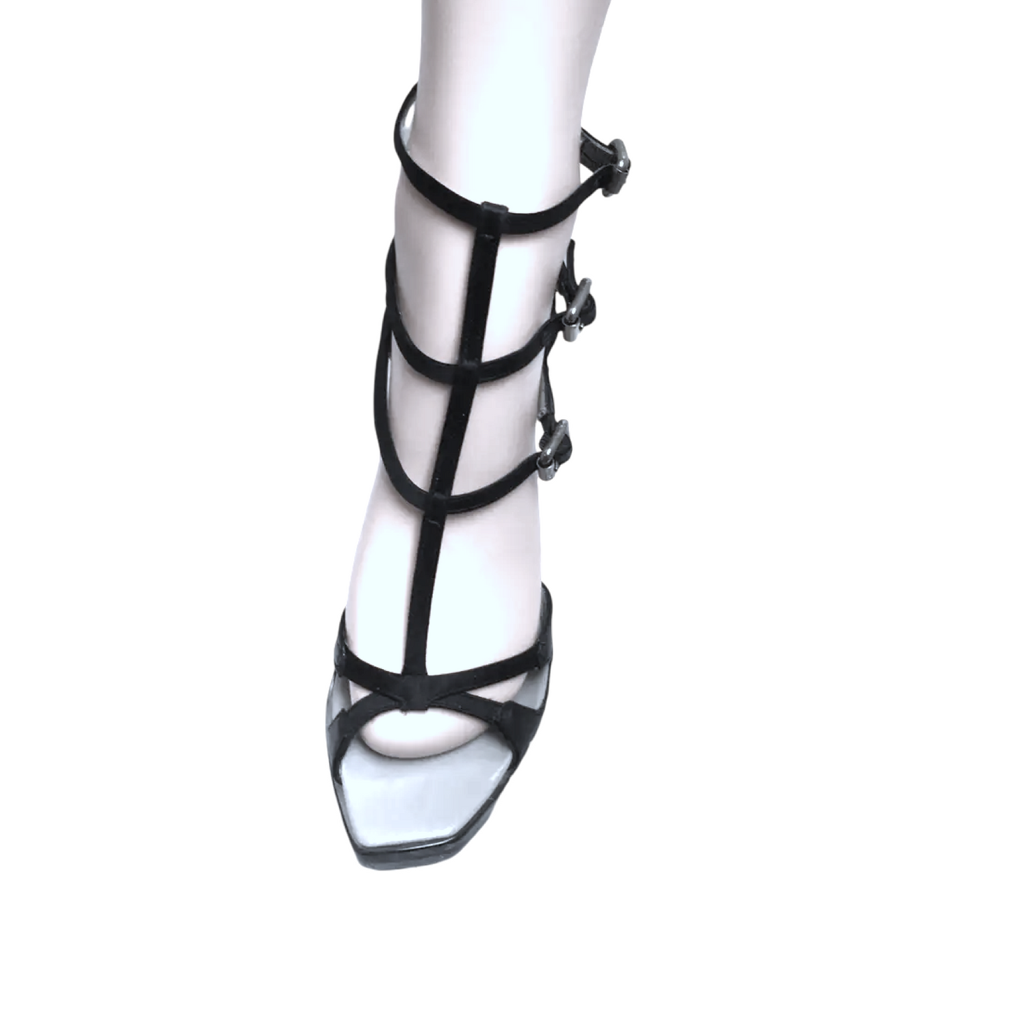 Vintage Celine Lucite Acrylic Strappy Silk and Leather Bootie High Heel Platform