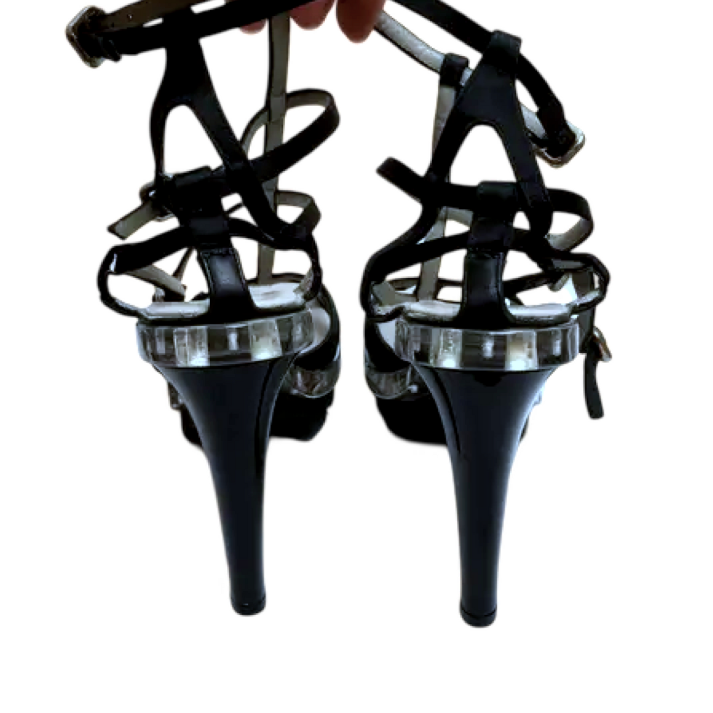 Vintage Celine Lucite Acrylic Strappy Silk and Leather Bootie High Heel Platform