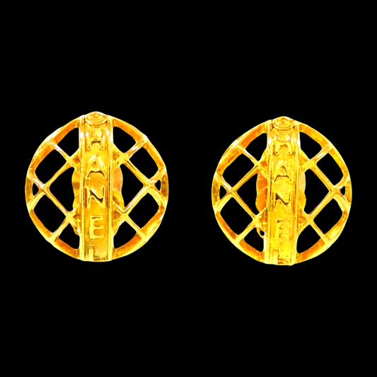 Vintage CHANEL 1980’s Gold Caged Clip on earrings