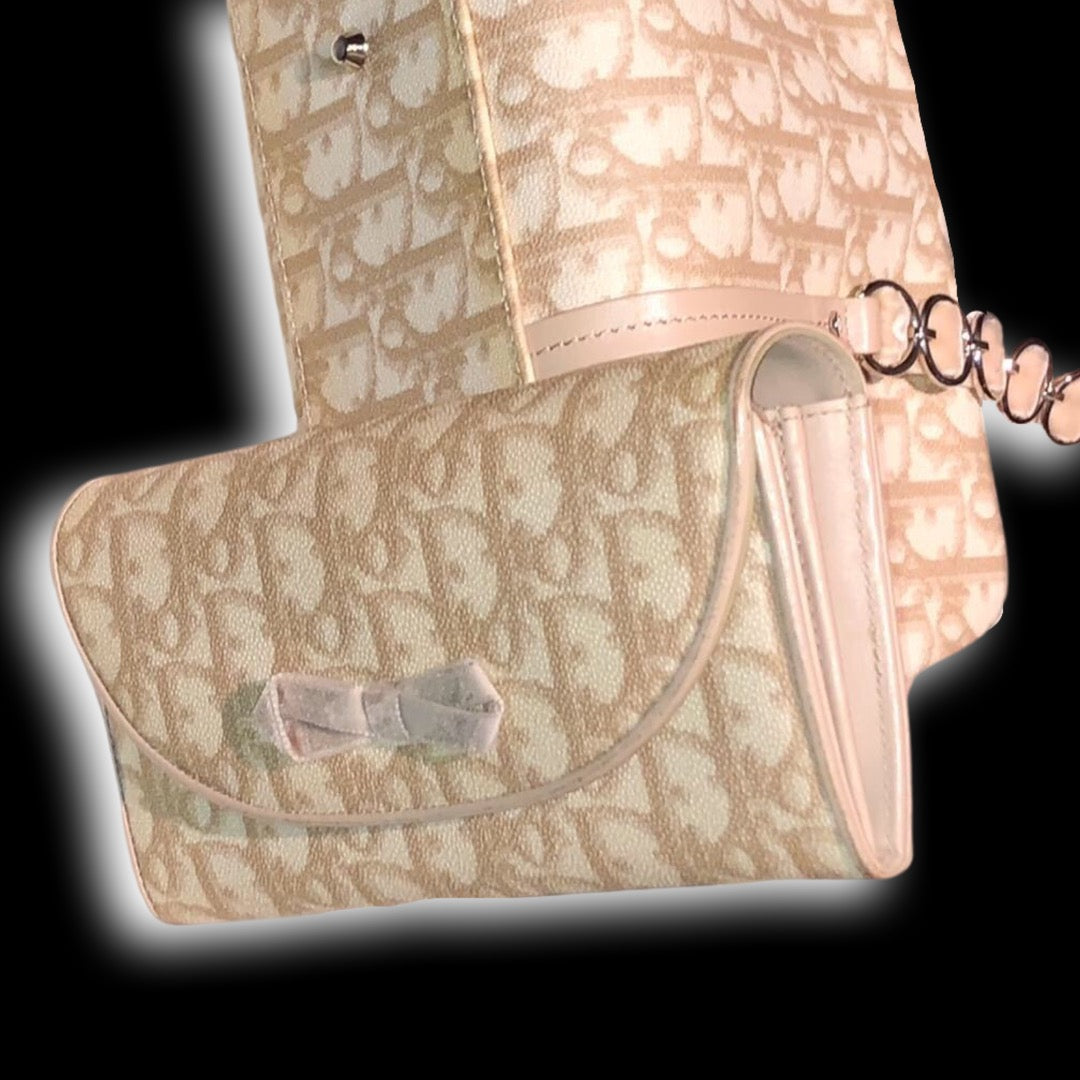 Vintage Christian Dior By John Galliano Beige Oblique Jacquard Monogram Logo Leather Wallet
