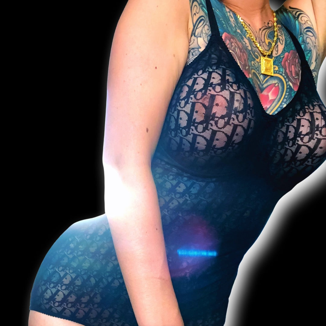 Dior Vintage Jacquard Monogram Trotter Sheer Logo Bodysuit Shapewear Lingerie