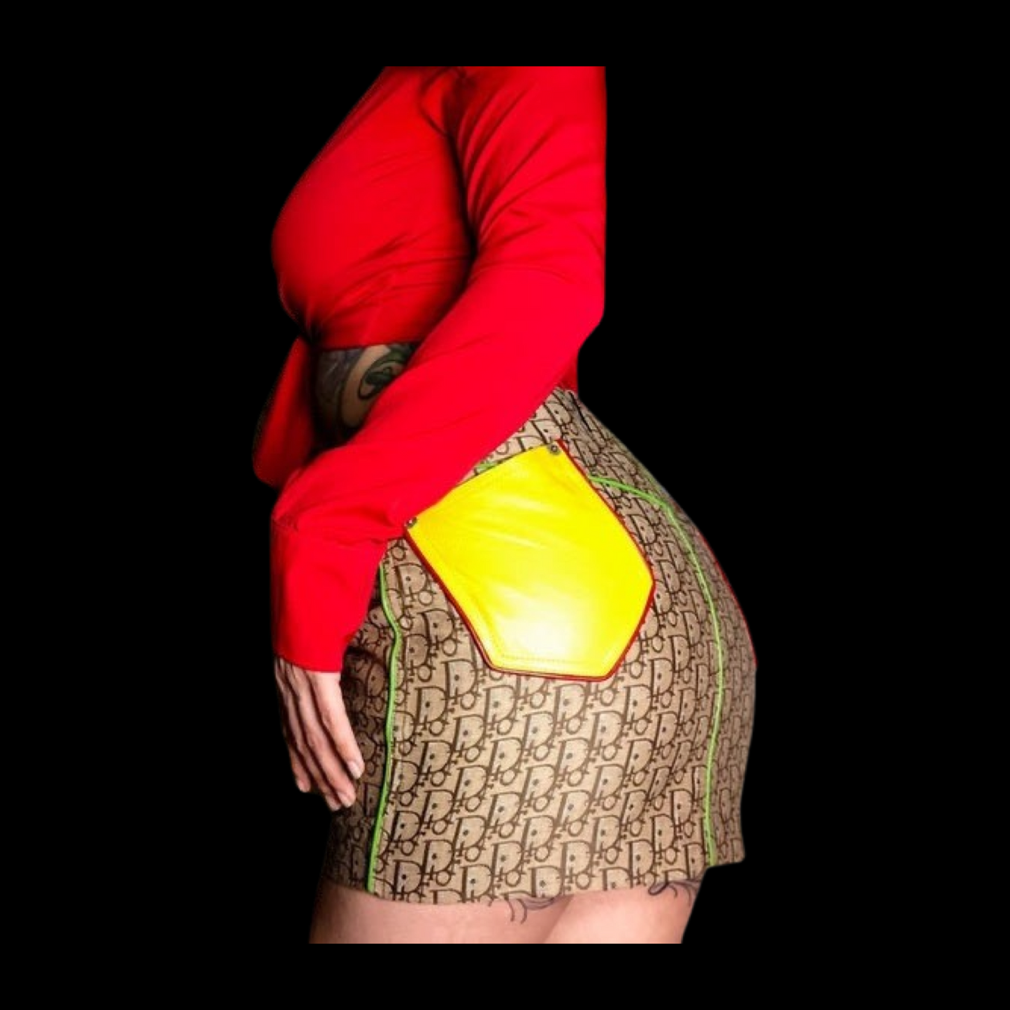 Vintage Christian Dior Monogram Logo Canvas & Leather Rasta Trotter Mini Skirt