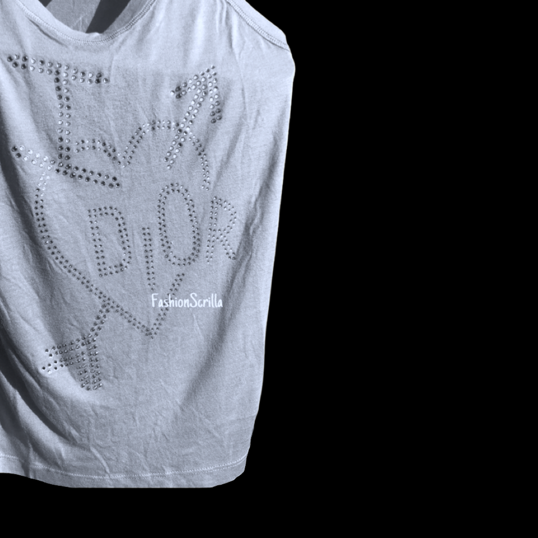Vintage Christian Dior By John Galliano Skool Girl Diamanté Crystal Heart Sleeveless Shirt Top