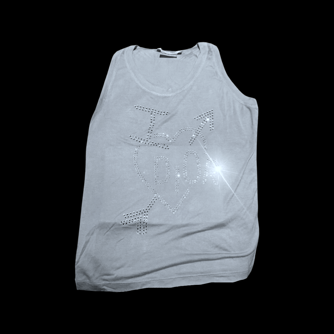 Vintage Christian Dior By John Galliano Skool Girl Diamanté Crystal Heart Sleeveless Shirt Top