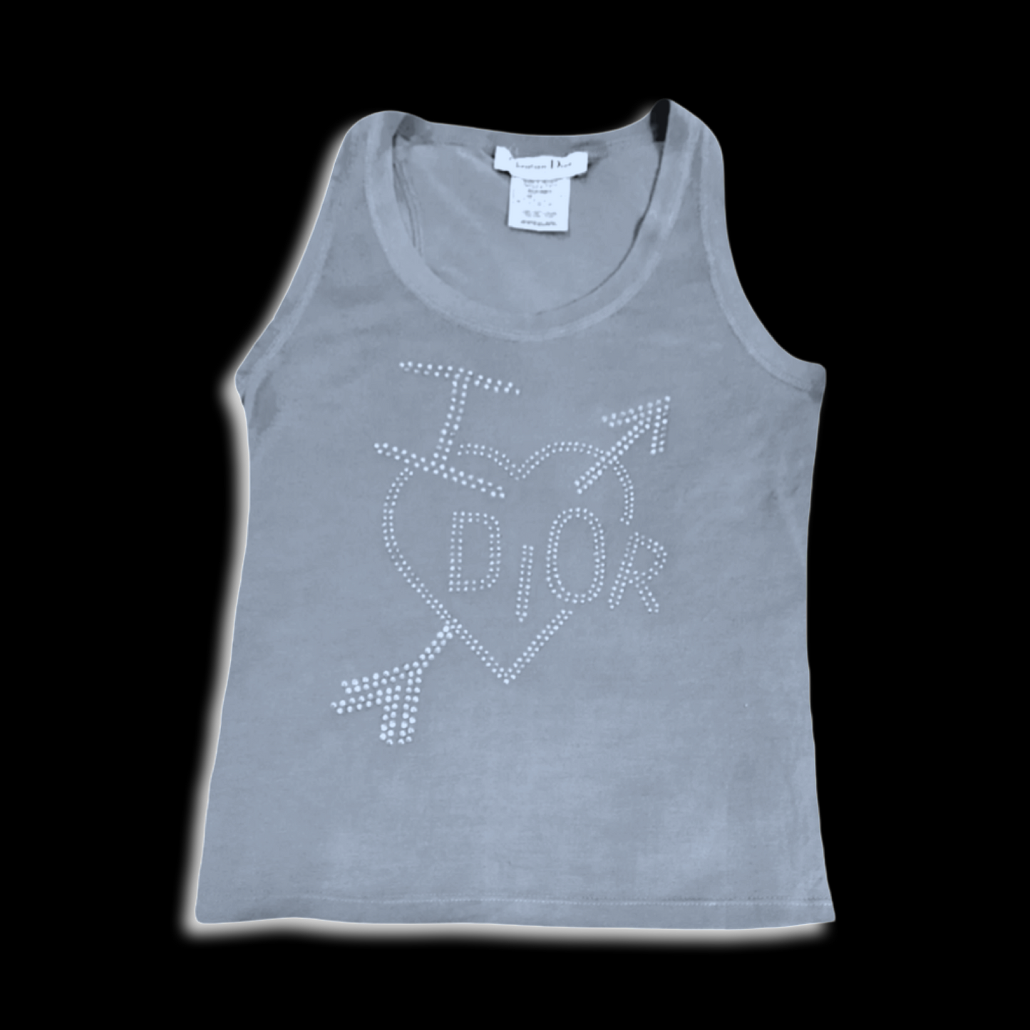 Vintage Christian Dior By John Galliano Skool Girl Diamanté Crystal Heart Sleeveless Shirt Top
