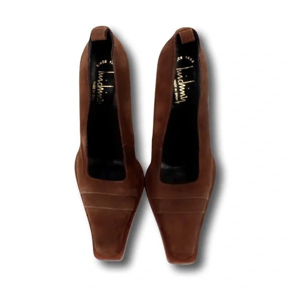 Vintage Italian Designer Rare Luichiny Stacked Loafer Suede Chunky Platform Pump Heels