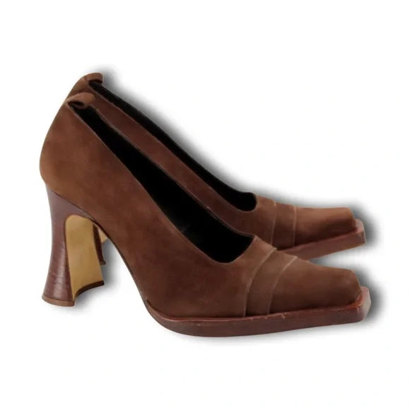 Vintage Italian Designer Rare Luichiny Stacked Loafer Suede Chunky Platform Pump Heels