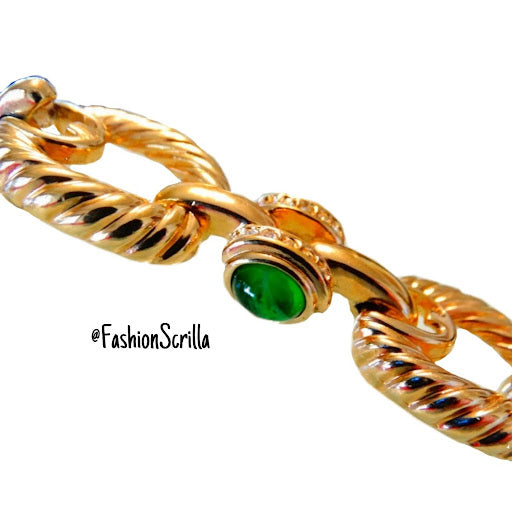 Vintage Givenchy Runway Gold Cable Link Multicolor Gripoix Cabochon Logo ‘GG’ Link Bracelet