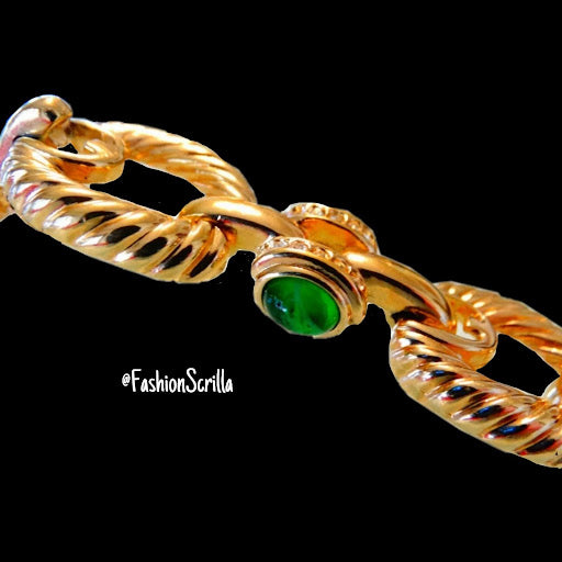 Vintage Givenchy Runway Gold Cable Link Multicolor Gripoix Cabochon Logo ‘GG’ Link Bracelet