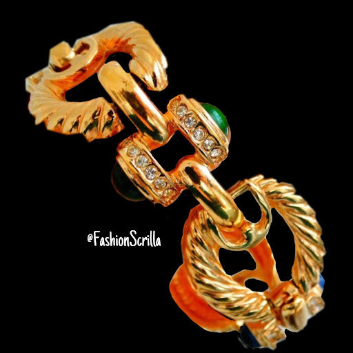 Vintage Givenchy Runway Gold Cable Link Multicolor Gripoix Cabochon Logo ‘GG’ Link Bracelet