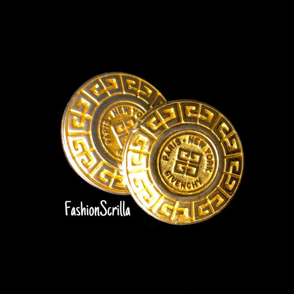 Vintage Givenchy Gold Round Logo Earrings