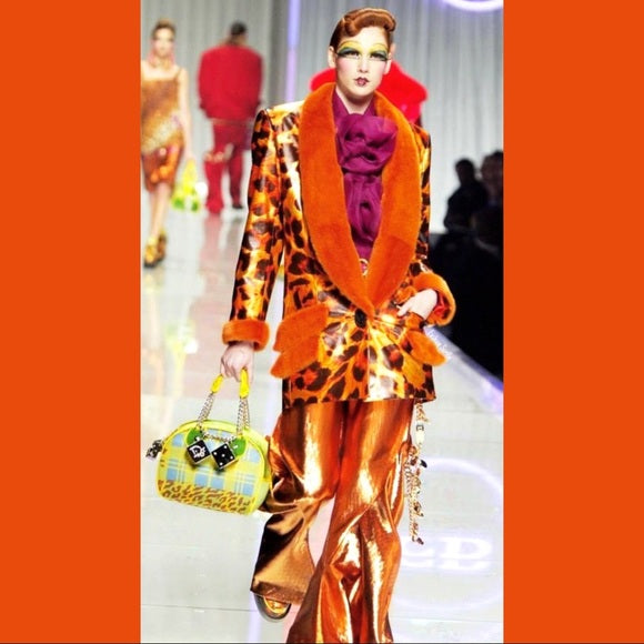 Vintage Dior By John Galliano Runway Brown Orange Nude & Black Lace Tulle Leopard Print Gambler Bra With Coordinating Panty