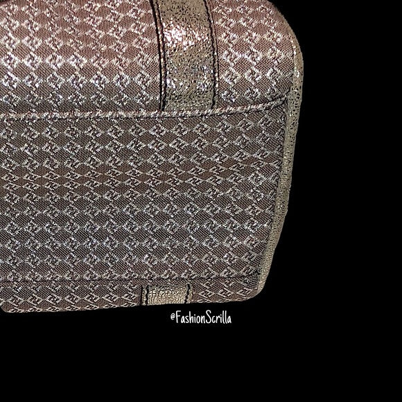 FENDI Vintage Zucca 'FF' Logo Metallic Silver & Beige Zuchinno Monogram Mini Bauletto Bag