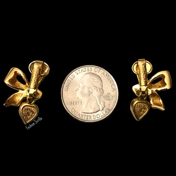 Dior Gold Crystal Bow & Heart Vintage Earrings