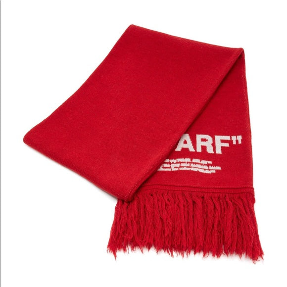 Off-White Red Fringed Scarf Intarsia-knit Wool Scarf
