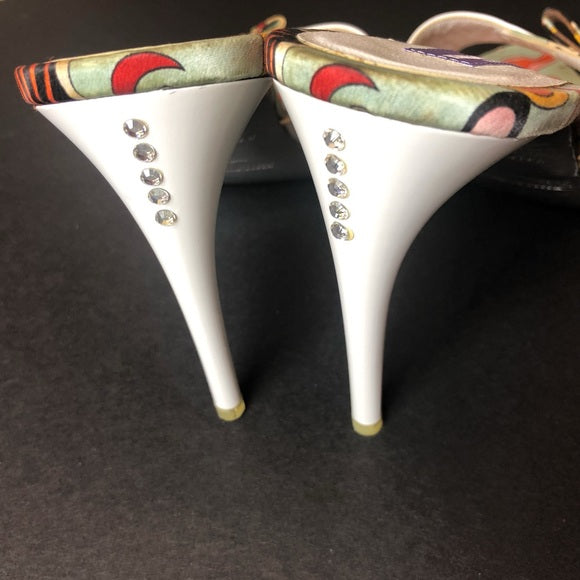 Vintage Emilio Pucci Vintage Orange Mint Off White And Silver Diamanté High Heels