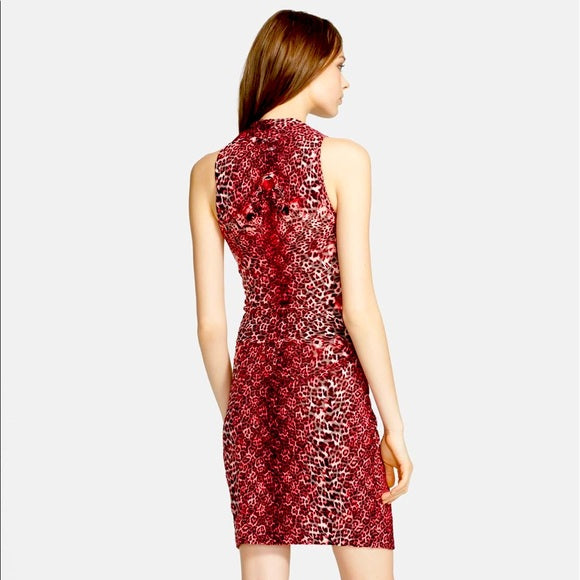 Vintage Jean Paul Gaultier Soliel Red Pink Black Illusions Corset Bodycon Dress