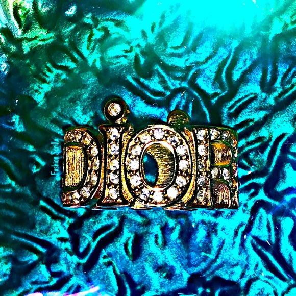 Vintage Christian Dior Spelled Out Crystal Logo Diamanté Ring