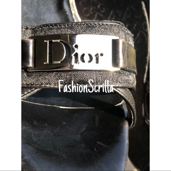 Vintage Dior Black Monogram Logo Platform Sandal Wedges Heels