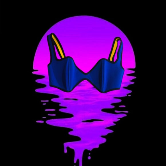 Vintage Body Glove Cyber Blue Geometric Bustier Swimwear Bikini Top