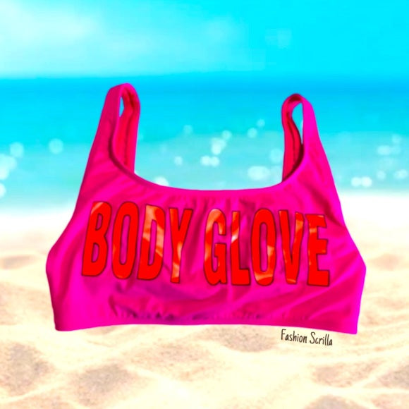 Vintage Body Glove Neon Pink Orange Cropped Bikini Top