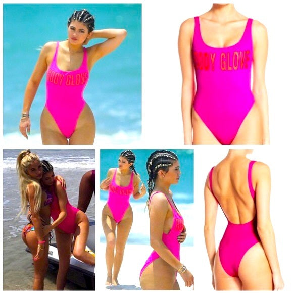 Vintage Body Glove Neon Pink Orange Cropped Bikini Top