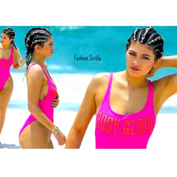 Vintage Body Glove Neon Pink Orange Cropped Bikini Top