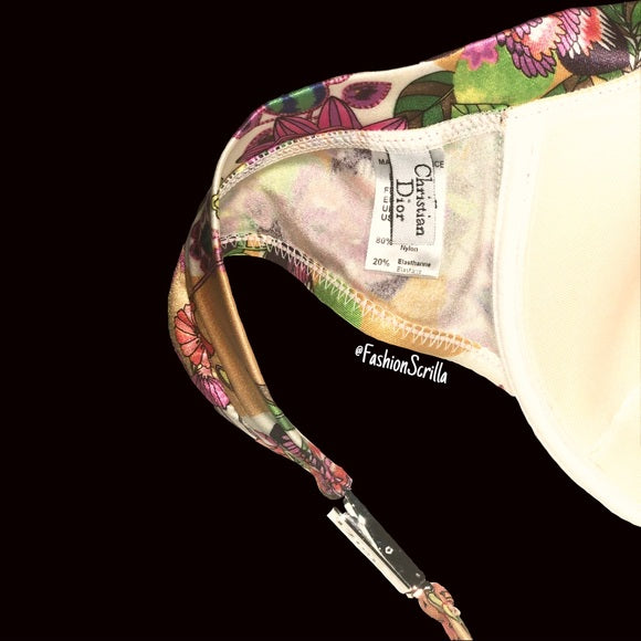 Vintage Dior By John Galliano Limited Edition Hawaiian Release Pink Purple Hawaii floral with Dice Charms Bikini Halter Top
