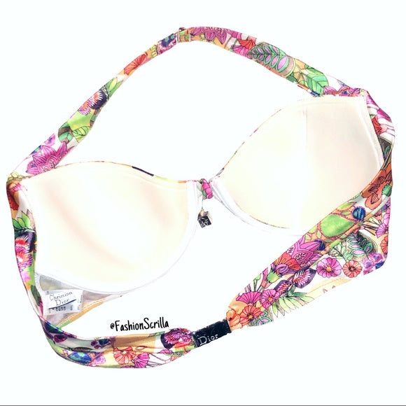 Vintage Dior By John Galliano Limited Edition Hawaiian Release Pink Purple Hawaii floral with Dice Charms Bikini Halter Top