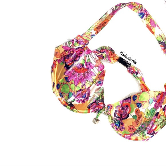 Vintage Dior By John Galliano Limited Edition Hawaiian Release Pink Purple Hawaii floral with Dice Charms Bikini Halter Top