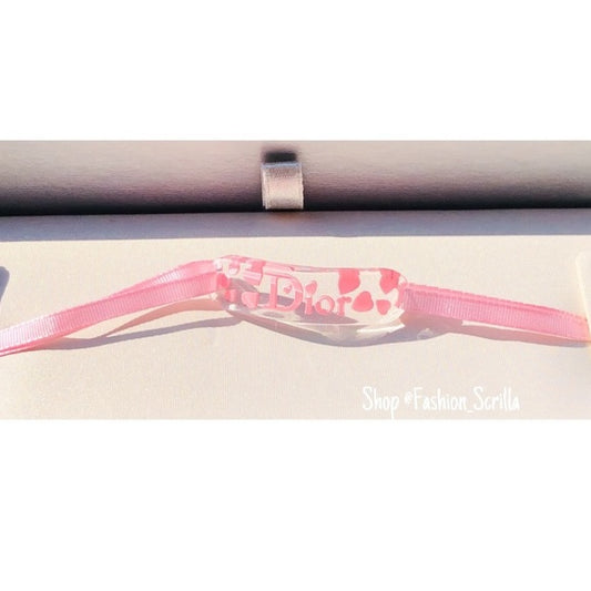 Vintage Dior Pink Girly 2000's Monogram Logo ID Heart Lucite Silk  Bracelet