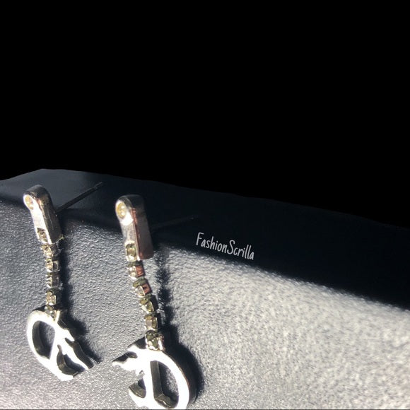 Dior Vintage Silver Crystal “D” Flame Logo Drop Earrings