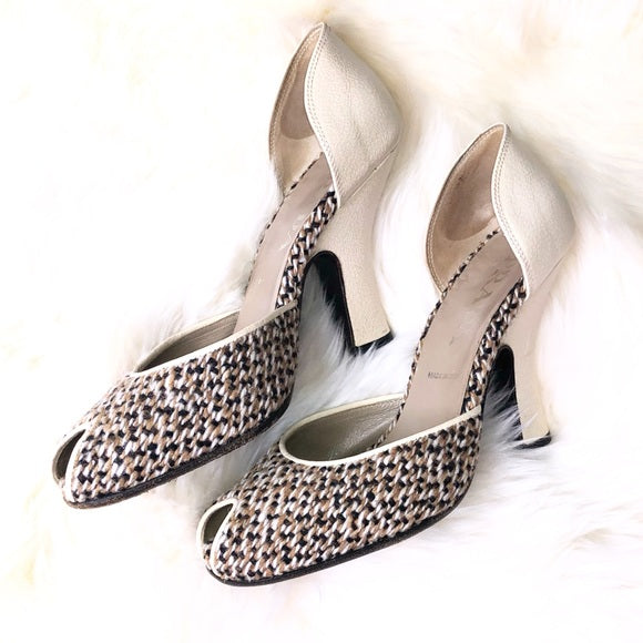 Vintage Prada Wool And Leather Peep Toe D’orsay Peep Toe Sculpture Heels