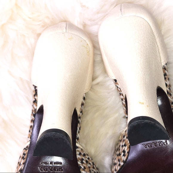Vintage Prada Wool And Leather Peep Toe D’orsay Peep Toe Sculpture Heels