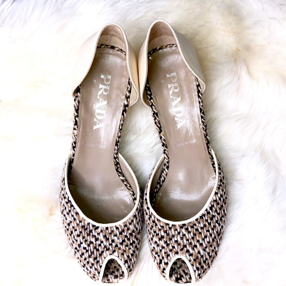 Vintage Prada Wool And Leather Peep Toe D’orsay Peep Toe Sculpture Heels