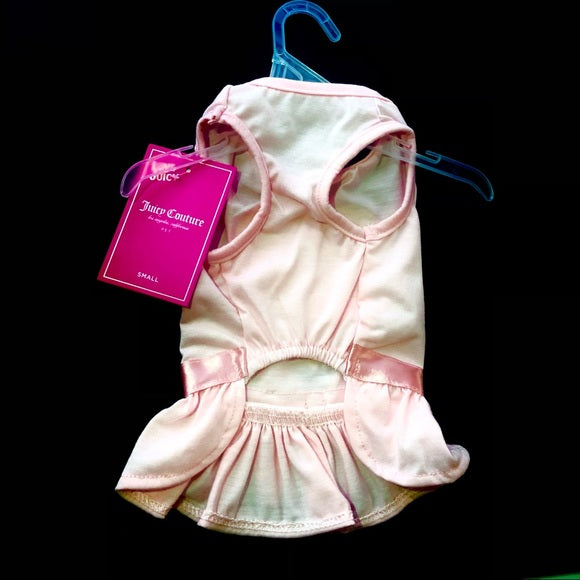 Juicy Couture Baby Pink Metallic Gold Heart Logo Ruffle BFF Designer dog Dress