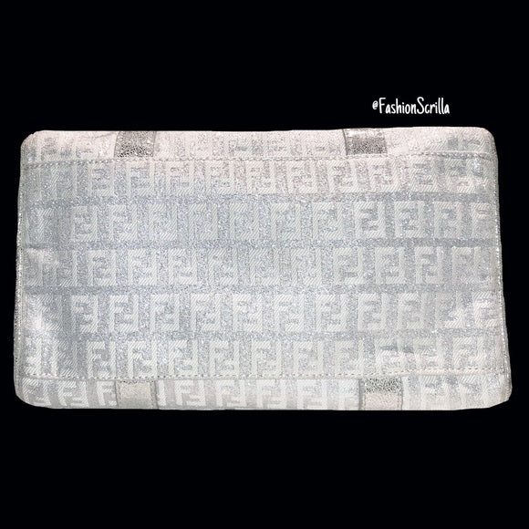 FENDI Vintage Metallic Silver - White Monogram Forever Boston Hand Bag