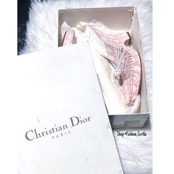 DIOR Vintage John Galliano Pink White Monogram Logo Trotter Platform Sandal Heel