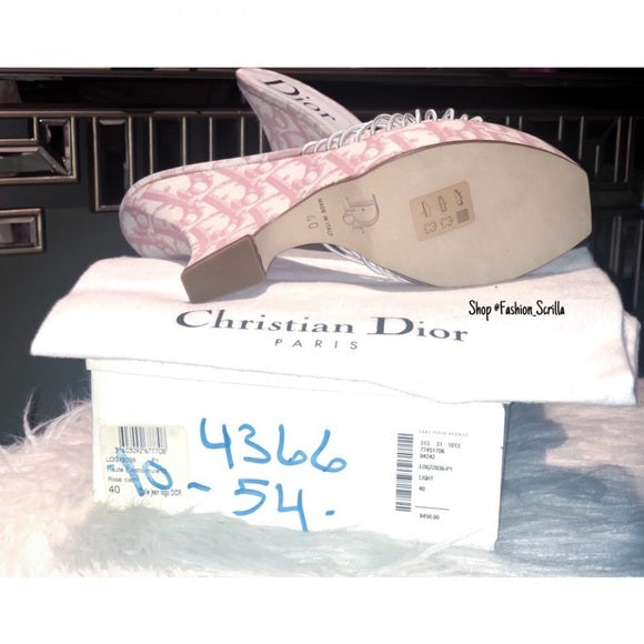 DIOR Vintage John Galliano Pink White Monogram Logo Trotter Platform Sandal Heel