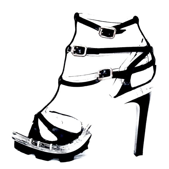 Vintage Celine Lucite Acrylic Strappy Silk and Leather Bootie High Heel Platform