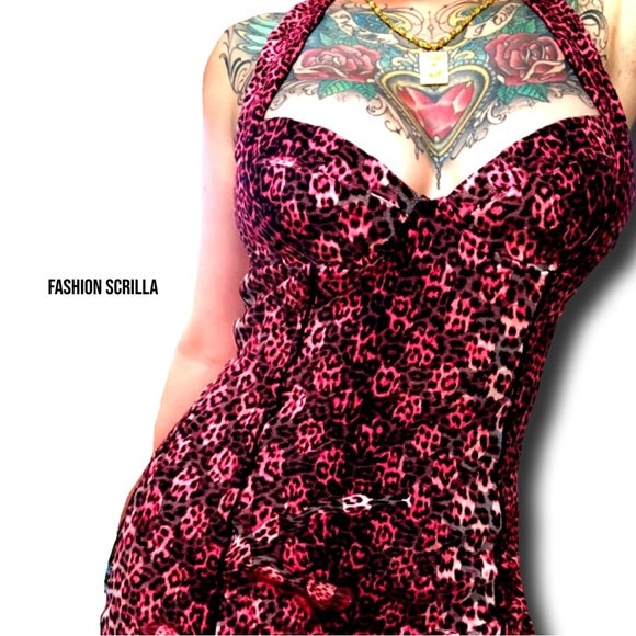 Vintage Jean Paul Gaultier Soliel Red Pink Black Illusions Corset Bodycon Dress