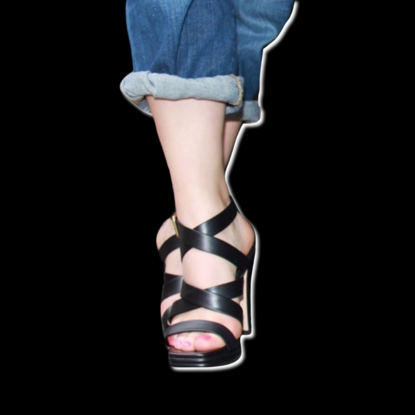 Vintage Yves Saint Laurent Montaig Nero Black And Gold Leather 105 Strappy Sandal Platform Heels