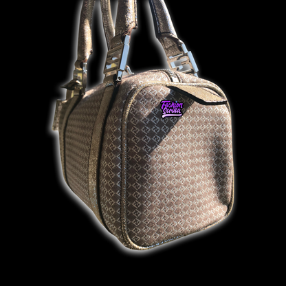 FENDI Vintage Zucca 'FF' Logo Metallic Silver & Beige Zuchinno Monogram Mini Bauletto Bag