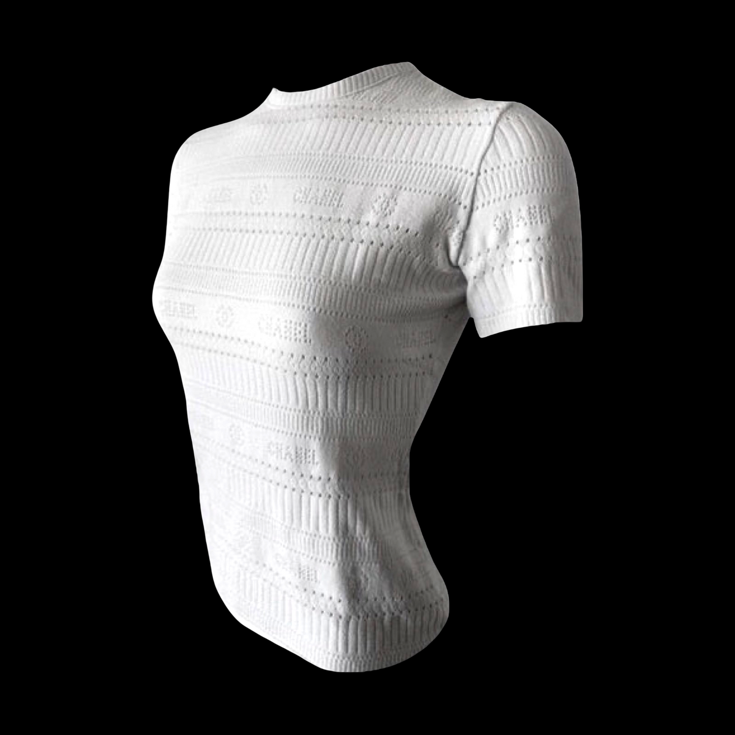 Vintage Chanel Y2K Spelled Out Logo Monogram Knit Short Sleeve Top